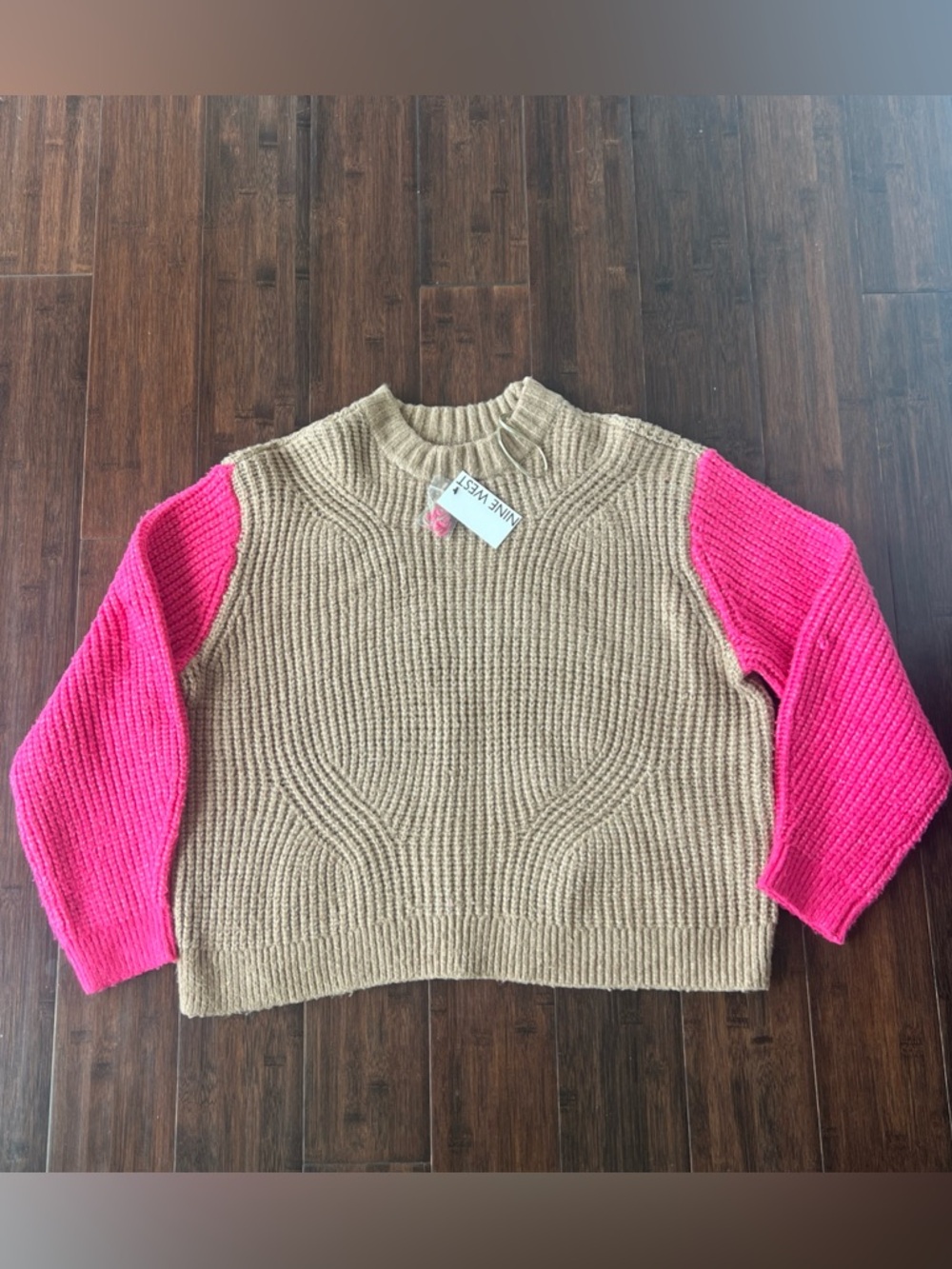 NWT Women’s Nine West Sweater Pink Camel XXL Pullover Chunky Boxy Soft